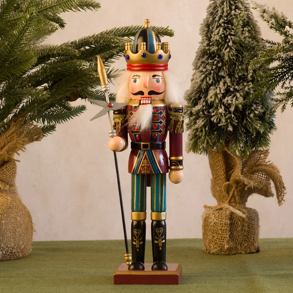 New Creative 30cm Wooden Christmas Nutcrackers Wooden Soldiers Guard Figurines with Good Workmanship for Holiday Decor Display Peaceful Pleasures Health and Wellness Spear soldiers