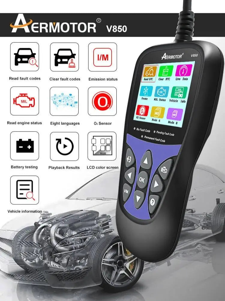 Aermotor V850 OBD2 Car Diagnostic Scanner & Code Reader