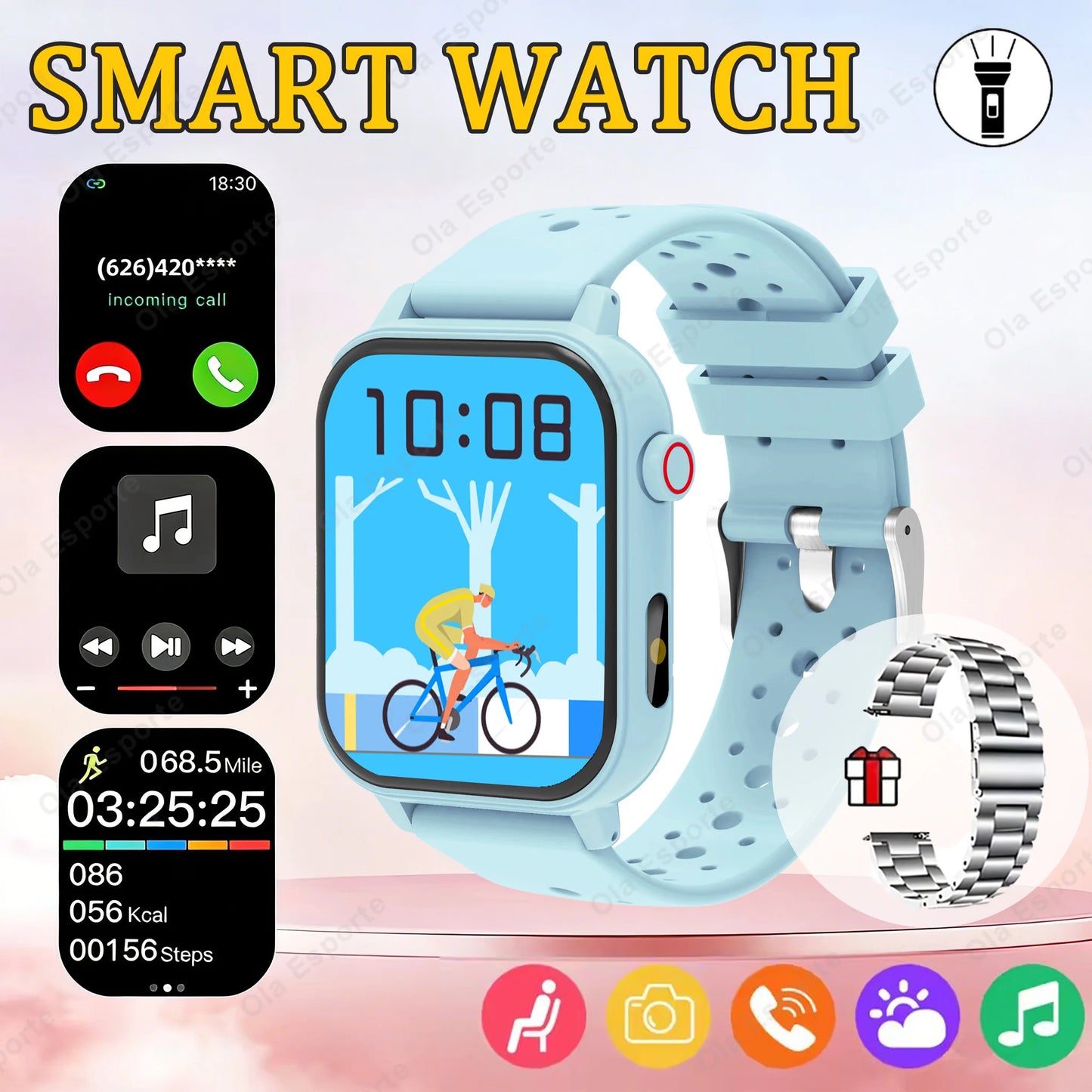 Smartwatch Men Women Wristwatch Smart Watch Message Fitness Monitor Bracelet Birthday Gift Electronic Clock For Android IOS HW12 Peaceful Pleasures Health and Wellness Lightblue20WhSzstrap