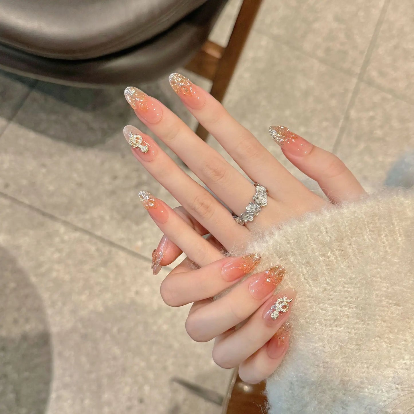 Snake Year Rhinestone Press On Nails – Crystal Gradient Fake Nails
