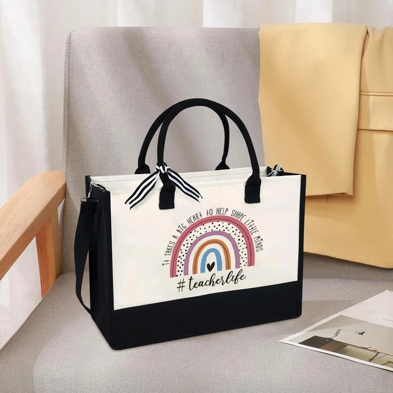 Teacher Appreciation Canvas Tote Bag | Black & White Gift Canvas Tote Bag Peaceful Pleasures Health and Wellness