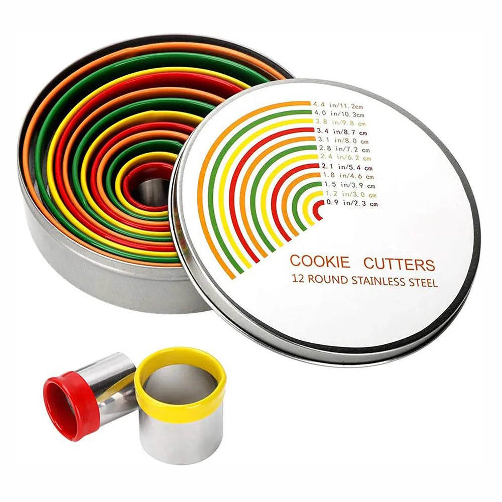 12-Piece Round Cookie Cutter Set | Stainless Steel Pastry Rings