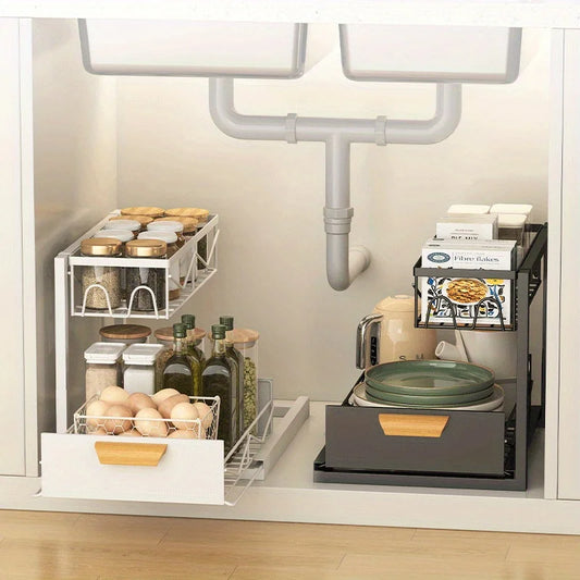 2-Tier Sliding Under Sink Organizer | Rustproof Cabinet Storage Cabinet Sink Organizer Oasis Select
