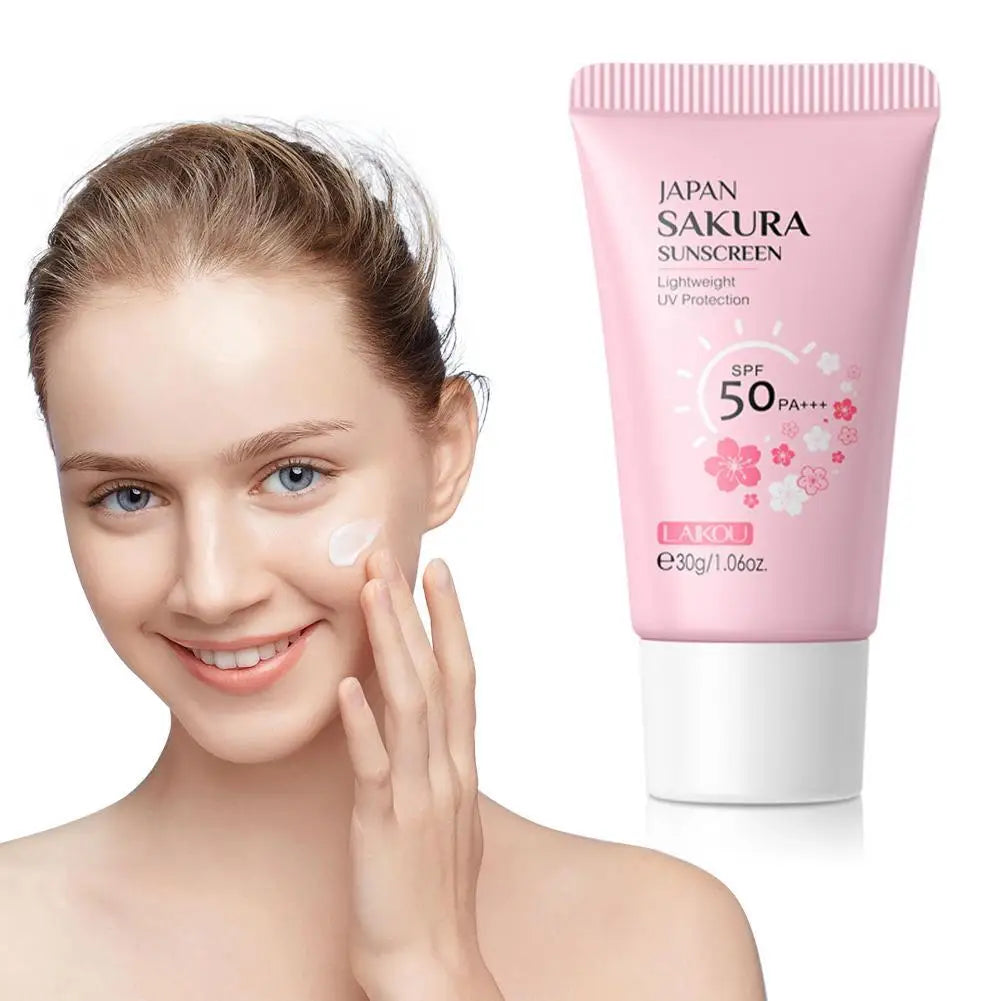 LAIKOU Japan Sakura Sunscreen SPF 50+ Brightening Sunblock Cream Face Body Moisturizing Isolating UV Protector 30g Peaceful Pleasures Health and Wellness