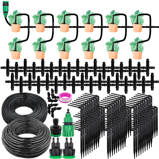 Greenhouse Drip Irrigation Kit Automatic Watering System Garden 4-Way 4/7mm to 3/5mm Hose Dripper for Pot Plant Vegetable Bonsai Peaceful Pleasures Health and Wellness