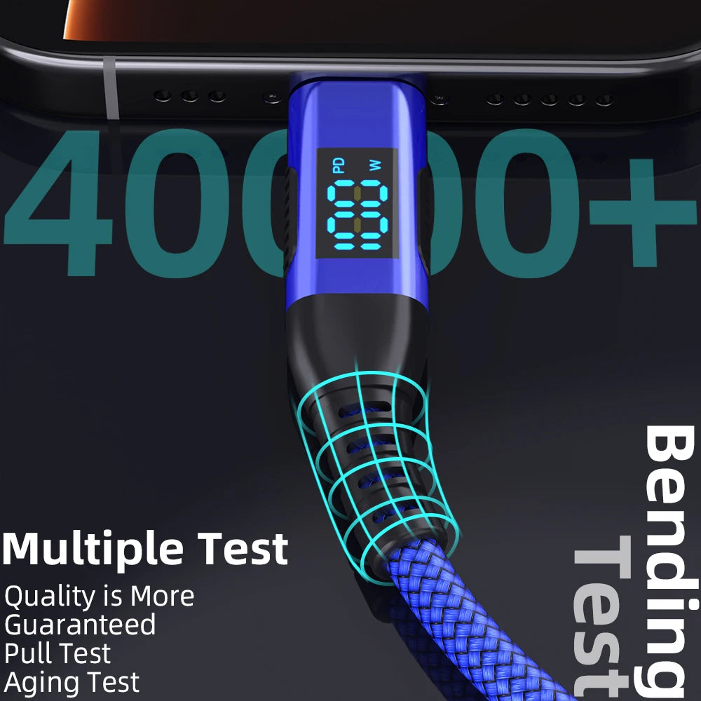 100W USB-C Fast Charging Cable with LED Display | 1M 2M 3M Peaceful Pleasures Health and Wellness