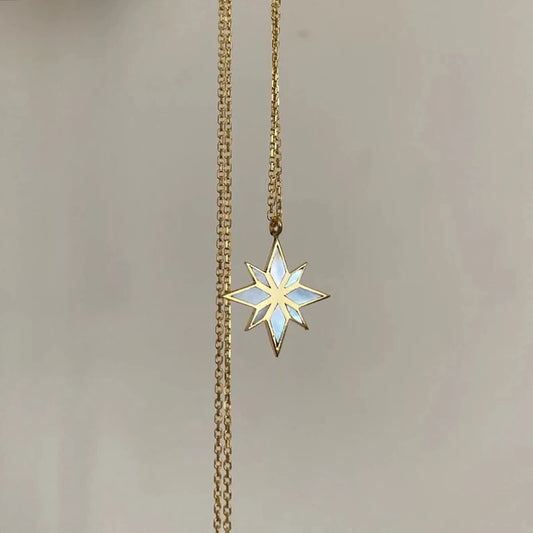 Titanium Steel Necklace Handcrafted Natural Abalone Shell Patch Color Preservation Necklace Electroplated Gold Collarbone Chain Peaceful Pleasures Health and Wellness Gold-color
