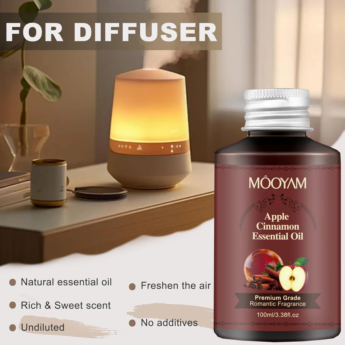100ml Apple Cinnamon Massage Essential Oil Premium Grade Romatic Fragrance Moisturizing And Hydrating, For Use In Aromatherapy Peaceful Pleasures Health and Wellness