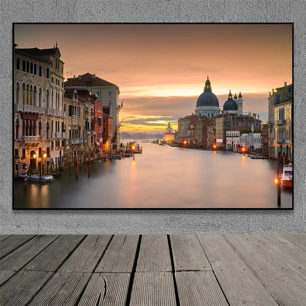 Famous Venice Italy Canvas Painting Wall Art Sunset Natural Scenery Pictures Posters and Prints for Living Room Home Decorati Peaceful Pleasures Health and Wellness I 20x30cm Unframed