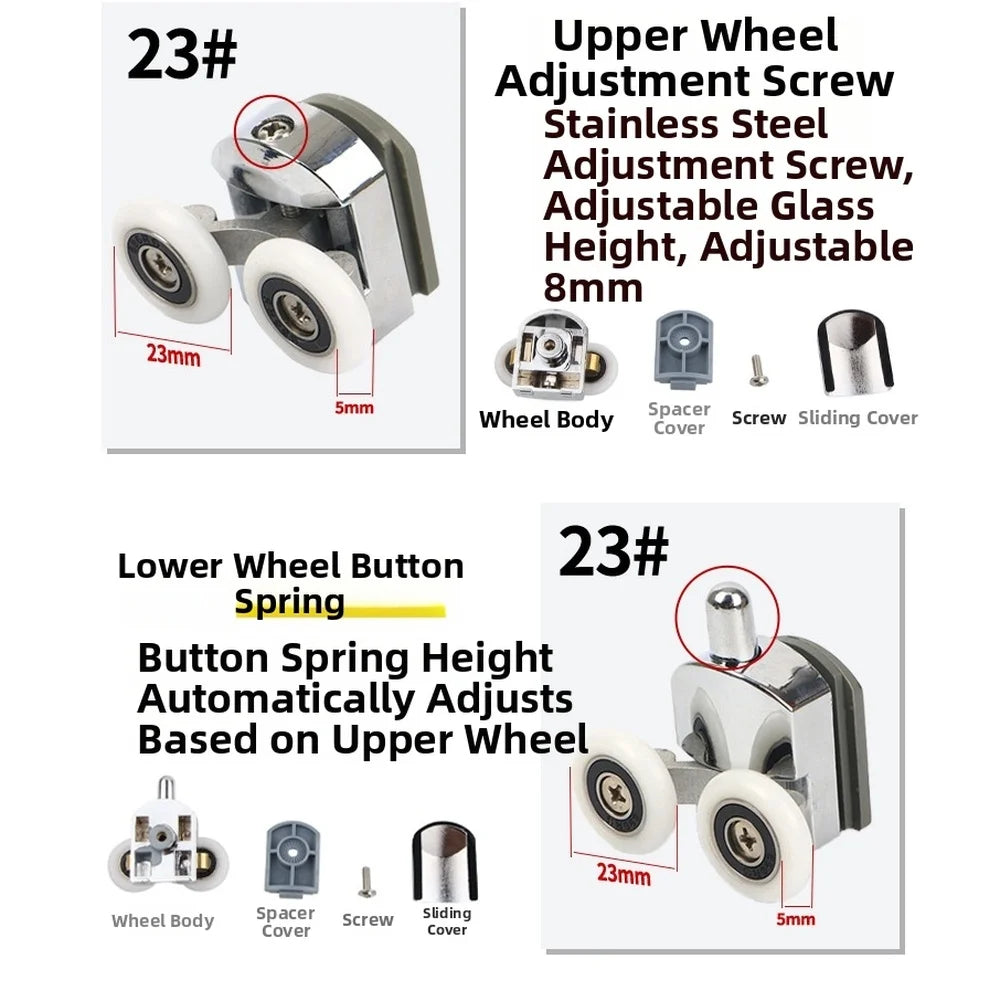 Shower Door Rollers Aluminum Alloy Plated Spring Loaded Double Wheel