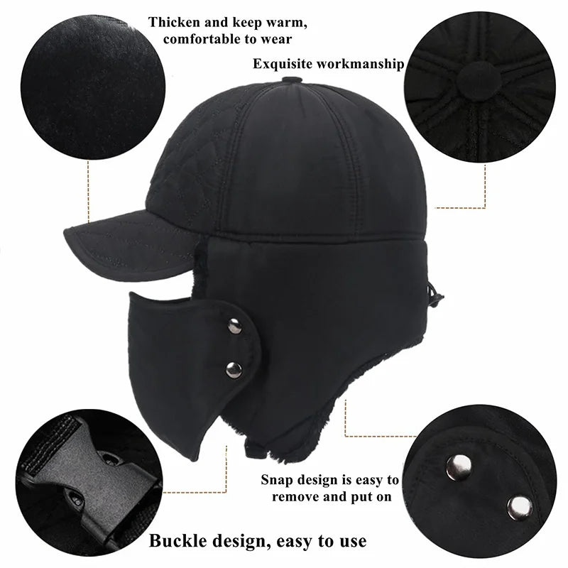 Unisex Winter Outdoor Cycling Windproof 3 In 1 Hat Lei Feng Cap With Face Mask & Ear Flap Ski Thick Velvet Hat For Men Women Peaceful Pleasures Health and Wellness