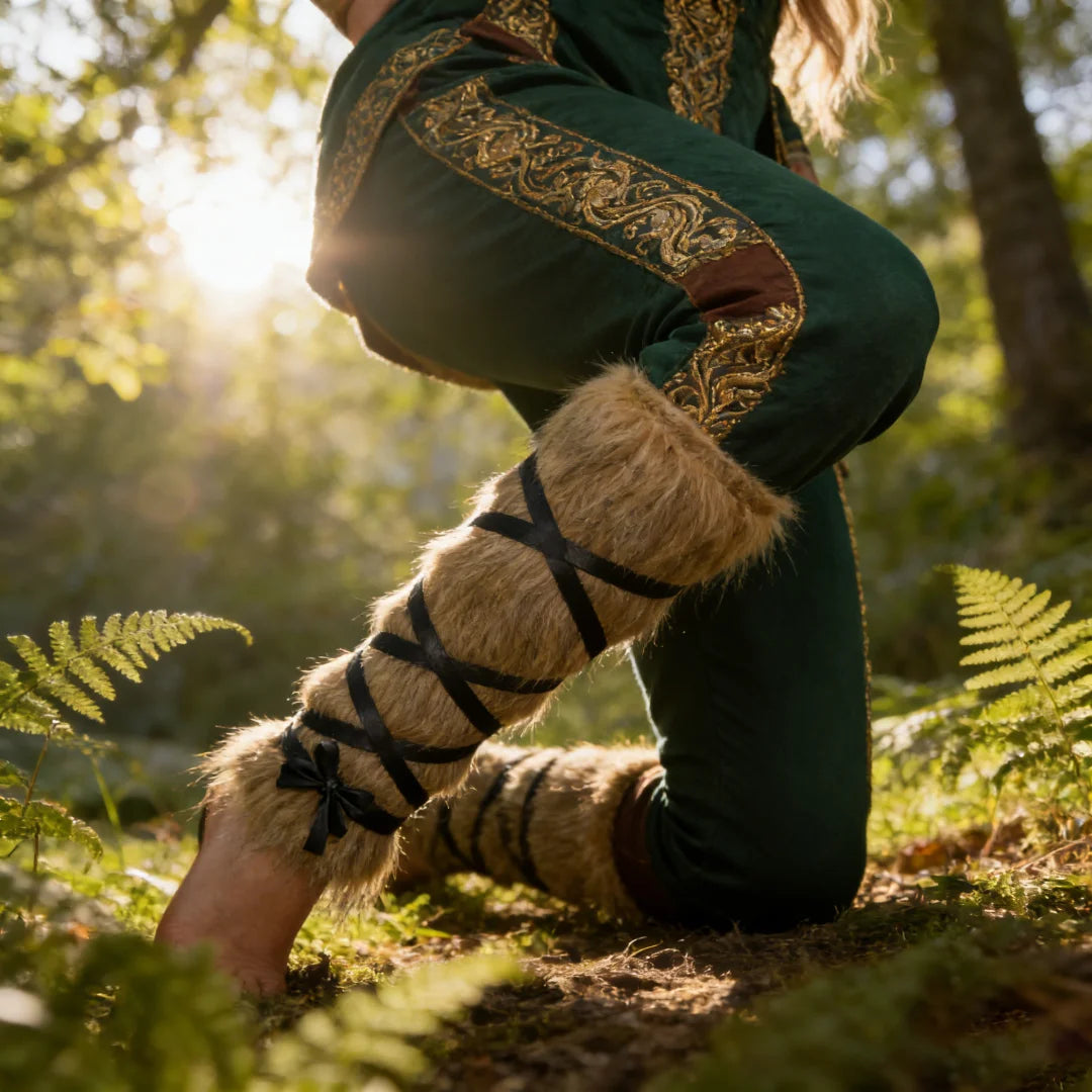 Medieval Imitation Fur Warm Leggings Furry Boots Cosplay Vikings