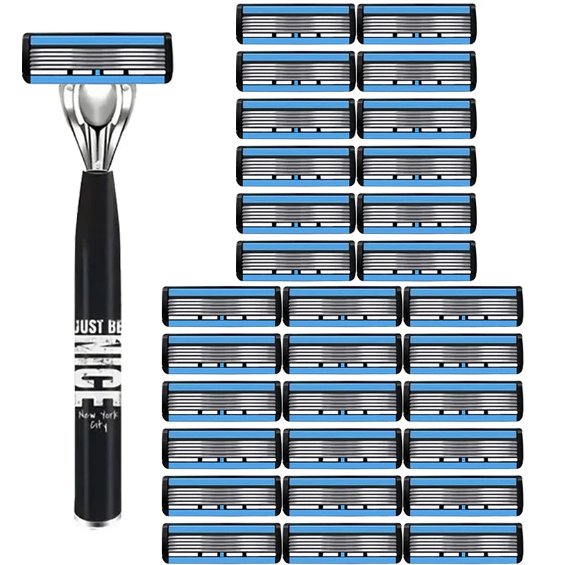 Men's 6-Blade Manual Razor | Non-Slip Handle & Refills