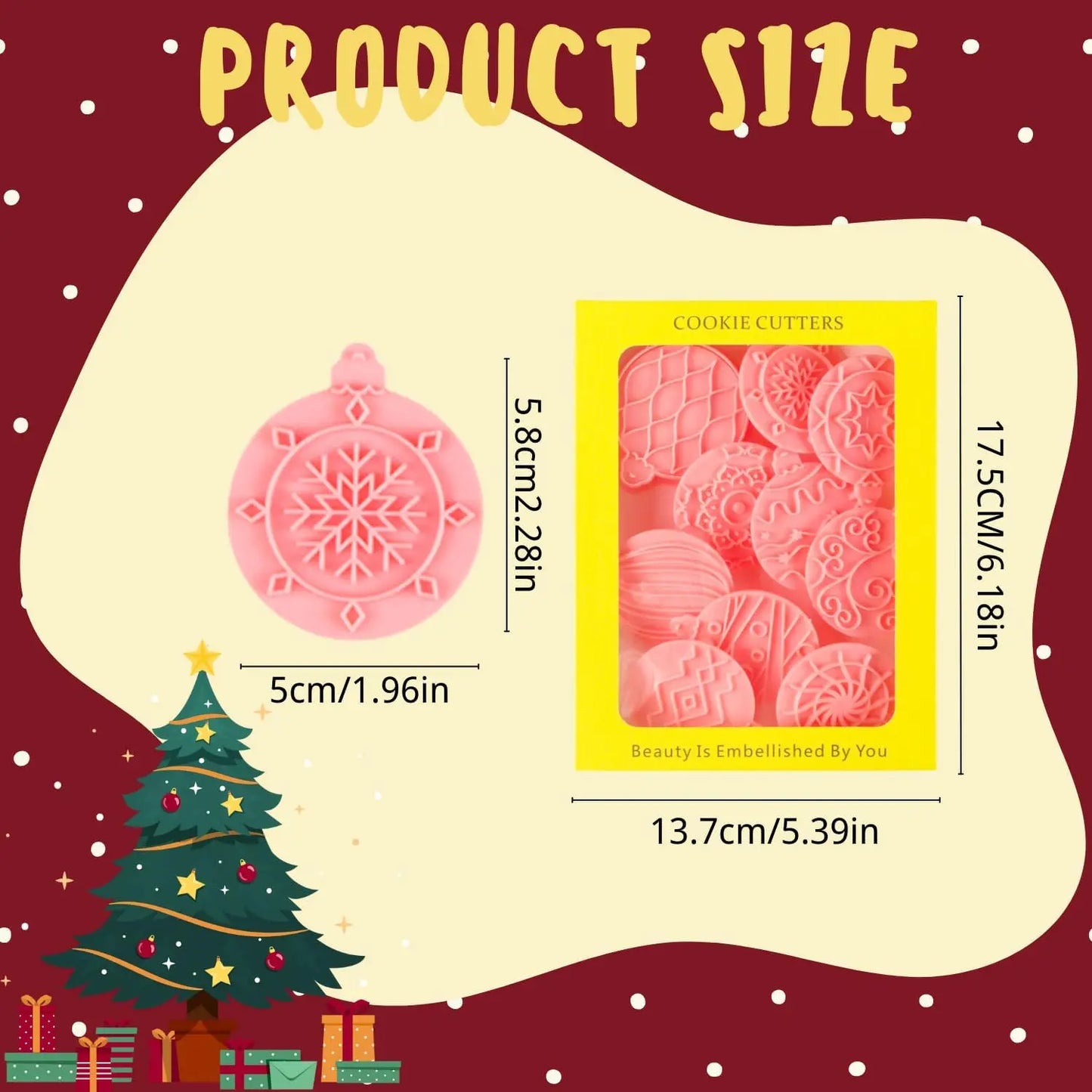 10 Piece Mini Christmas Ornament Cookie Cutters, 3d Raised Design Cookie Stamps, Mini Round Ornament Baking Molds(Ornament) Peaceful Pleasures Health and Wellness