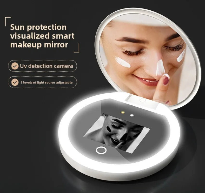 UV Mirror Sunscreen Testing Camera with Light Magnification Travel Makeup 3.5in Pocket Size L Pocket Mirror Sunscreen Mirror Peaceful Pleasures Health and Wellness A