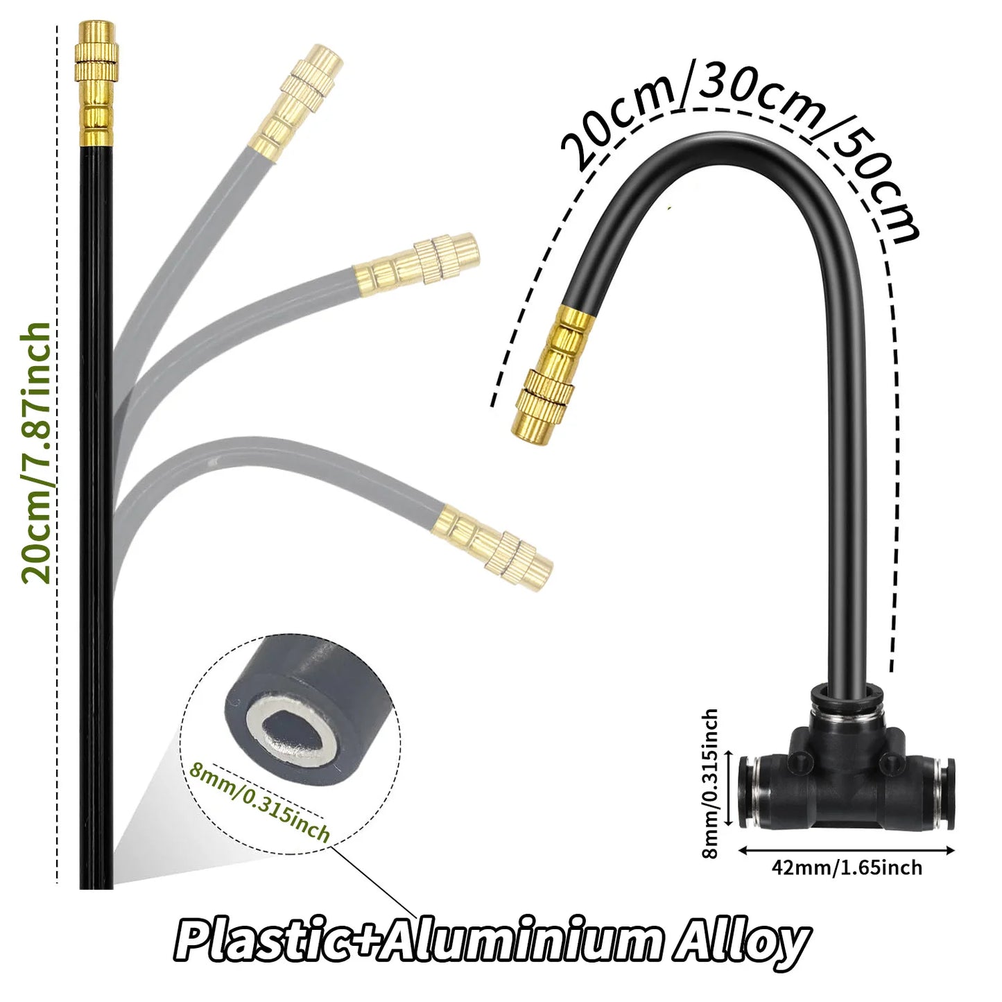 20/30/50cm 360° Bend Brass Misting Nozzles 6/8/10/12mm Quick Connect Garden Irrigation Auto Watering Adjustable Atomizer Sprayer Peaceful Pleasures Health and Wellness