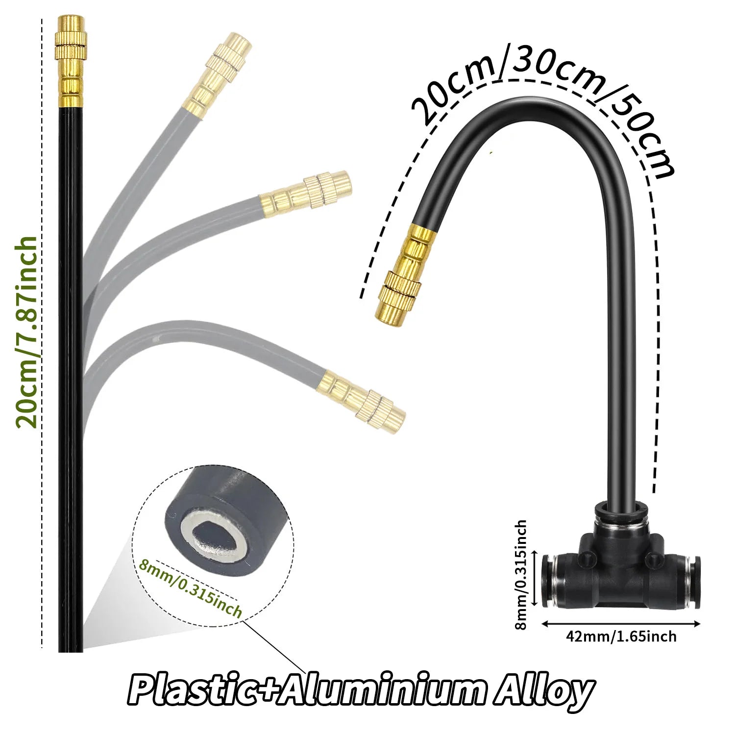 20/30/50cm 360° Bend Brass Misting Nozzles 6/8/10/12mm Quick Connect Garden Irrigation Auto Watering Adjustable Atomizer Sprayer Peaceful Pleasures Health and Wellness
