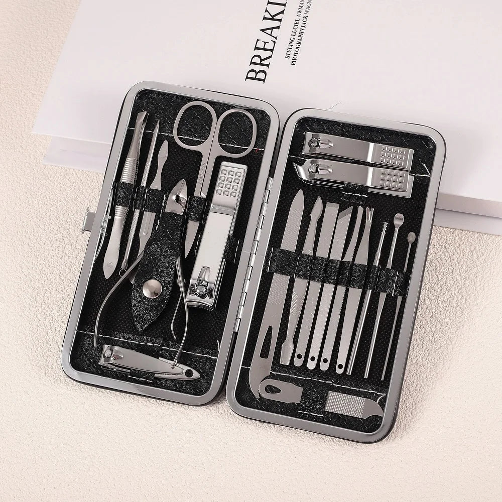 19-Piece Home Nail Clipper Set Large Dead Skin Pliers Diagonal Small Eyebrow Clipper with Leather Sleeve for Personal Grooming Peaceful Pleasures Health and Wellness