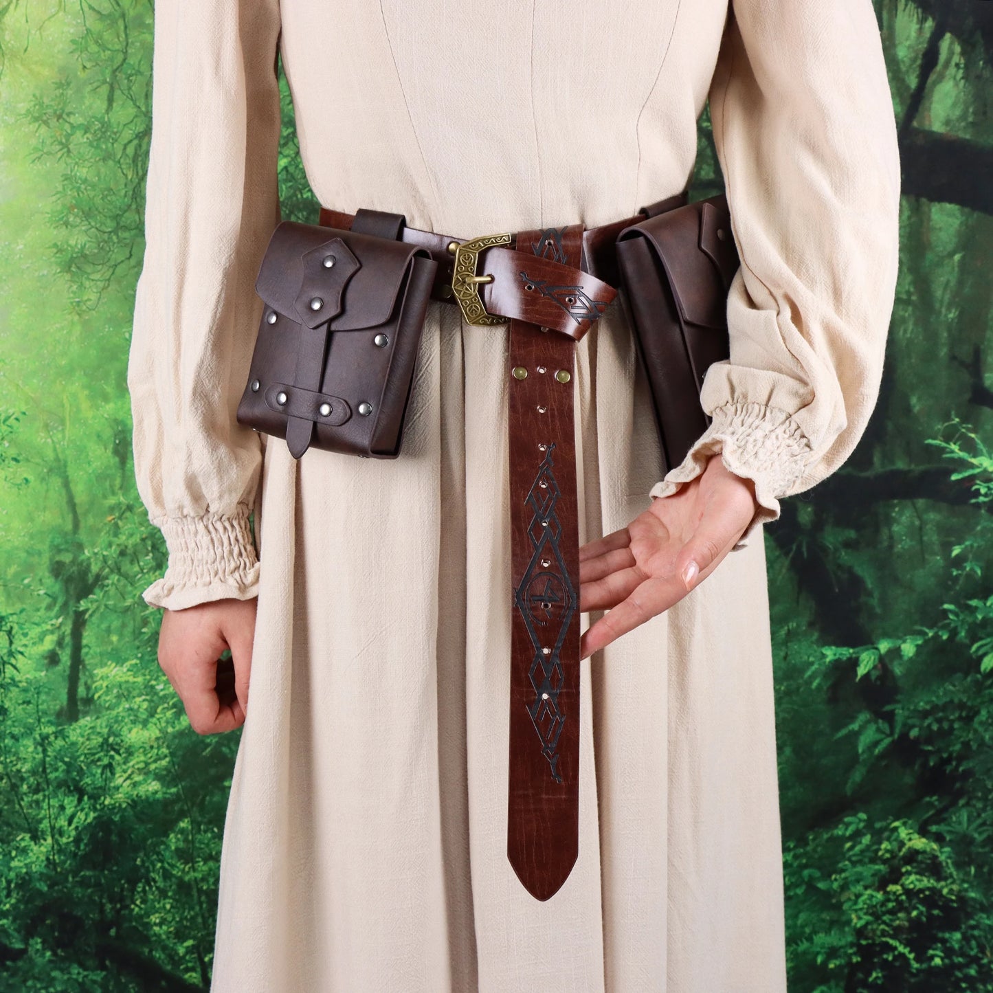 UYEE Larp Viking Knight Belt Retro Copper Coin Leather Waist Bag Role