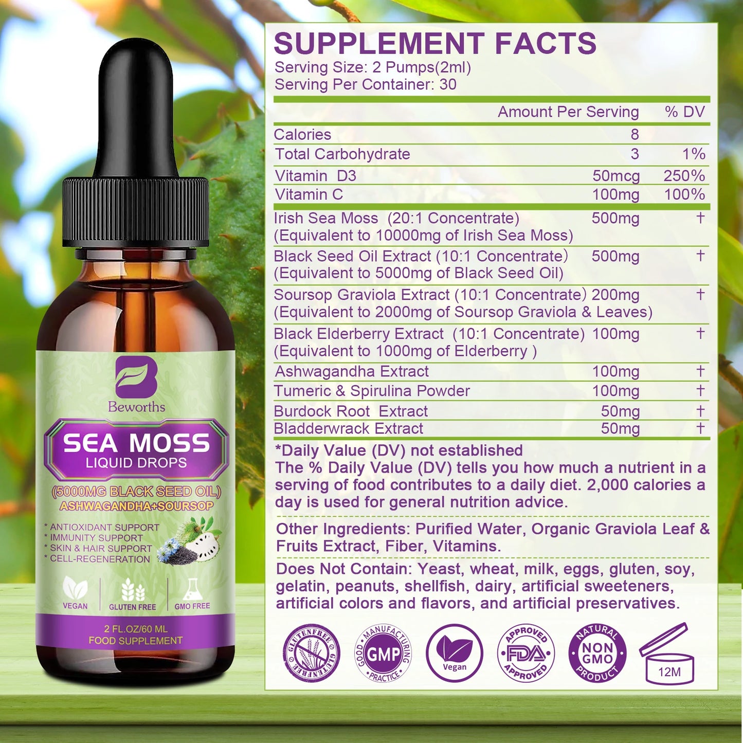 Sea Moss Extract Drops 60ml – Immunity, Digestion & Antioxidant Herbal Supplement Peaceful Pleasures Health and Wellness