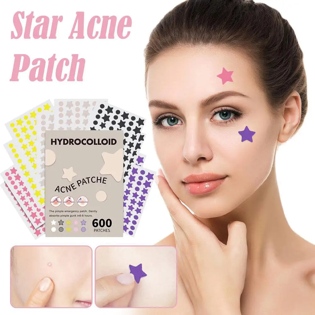 Jaysuing 600-Count Colorful Star Hydrocolloid Acne Patches – Large 12x9cm Sheet, Cute Star-Shaped Invisible Zit Cover Stickers Peaceful Pleasures Health and Wellness