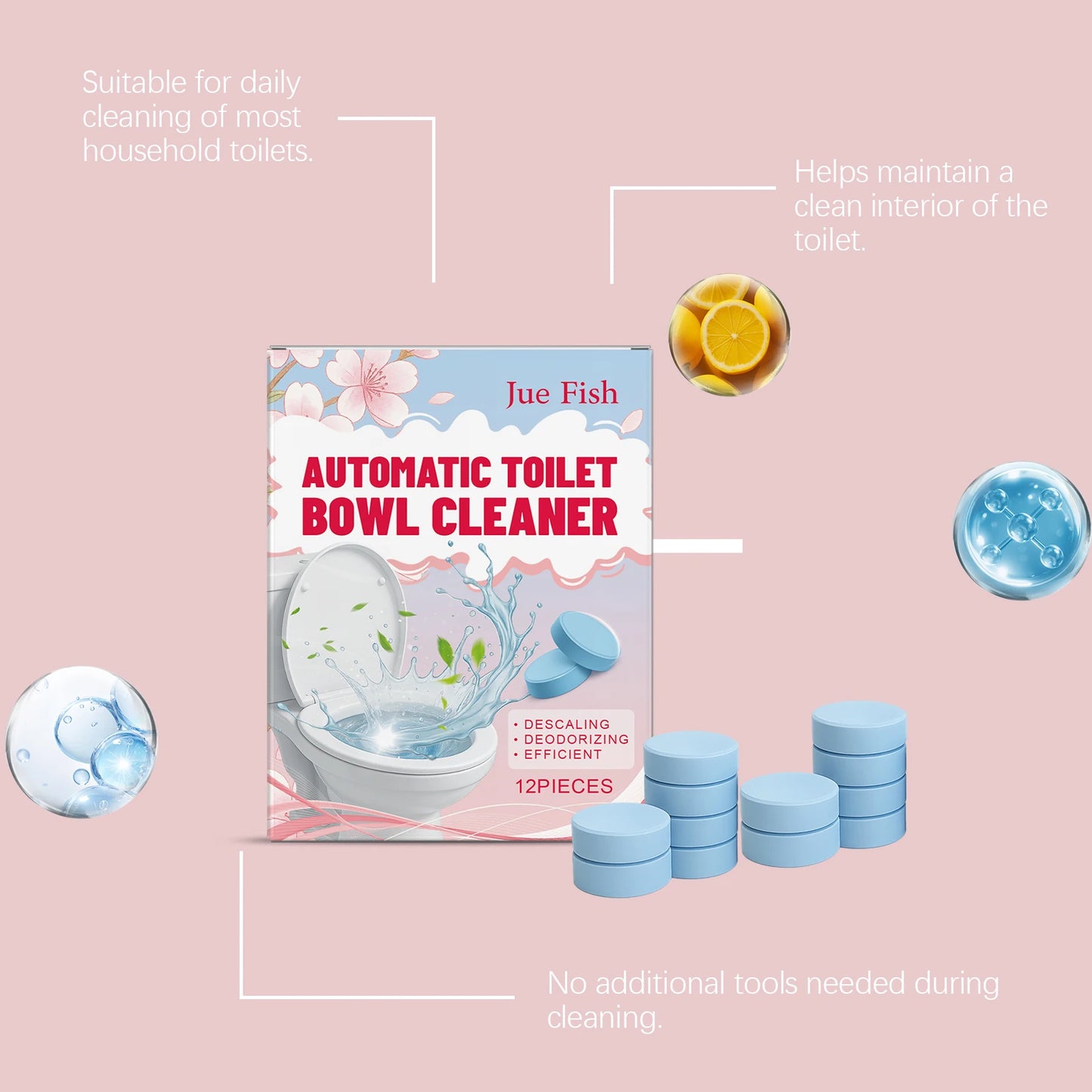 12-Pack Toilet Cleaning Tablets – Stain & Odor Remover