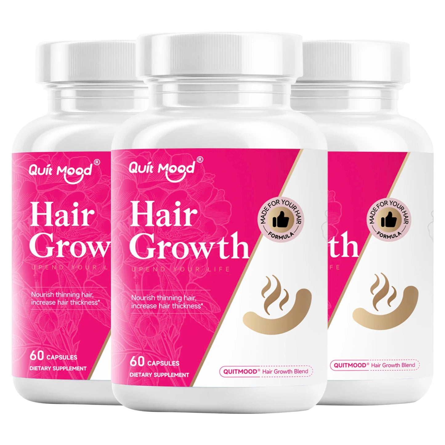 Hair Growth Capsules with Collagen Type II & Biotin – Thicker, Stronger Hair | 60 Capsules | 30-Day Supply Peaceful Pleasures Health and Wellness 3 bottles United States