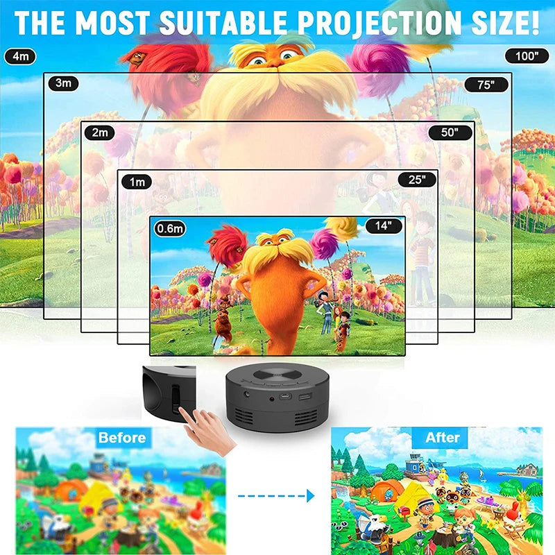 Portable Mini Projector 1920*1080P HD Projector Home Cinema Outdoor Camping Projection For IPhone Xiaomi IPad Android Peaceful Pleasures Health and Wellness