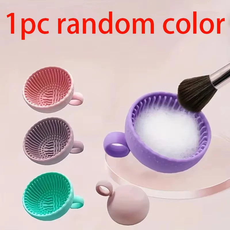 Makeup Brush Cleaner Soft Silicone Bowl Folding Powder Puff Eyeshadow
