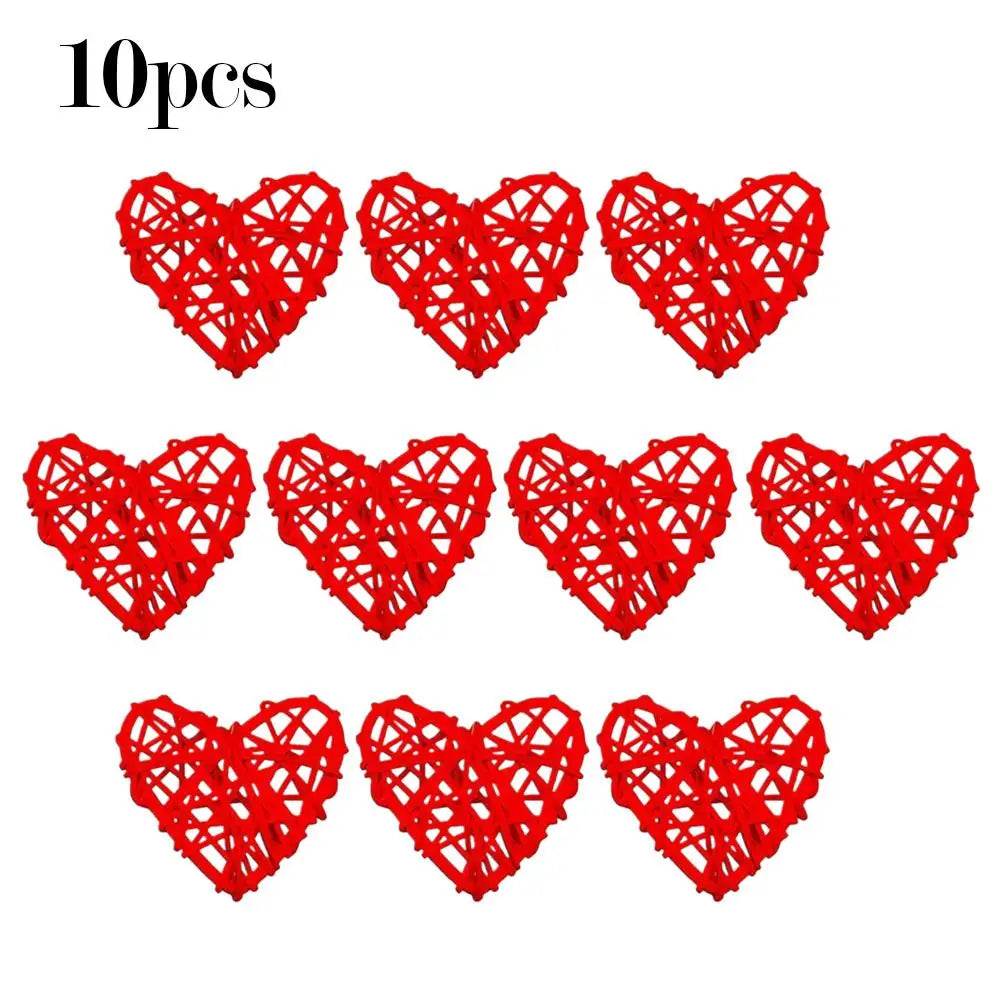 10pcs Red Rattan Heart Ornaments – Rustic Handcrafted Decor
