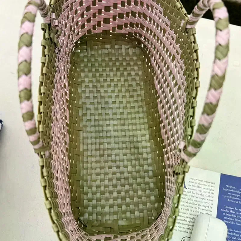 PVC Woven Beach Tote Bag | Boho Large Capacity Basket Bag
