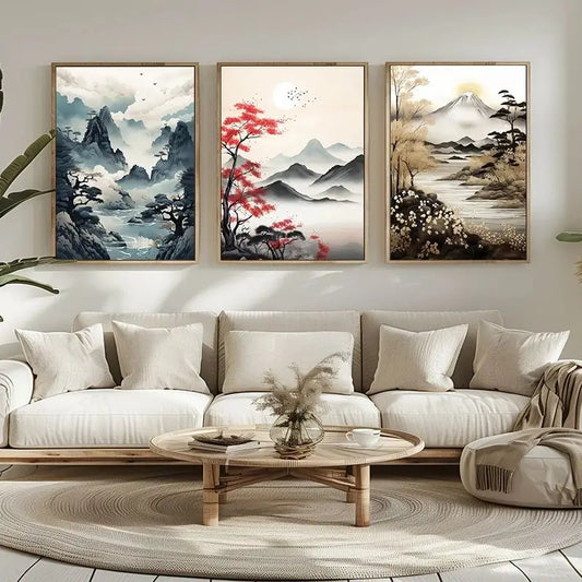 Japanese Autumn Watercolor Canvas Wall Art | Bamboo Blossom Canvas Wall Art Peaceful Pleasures Health and Wellness