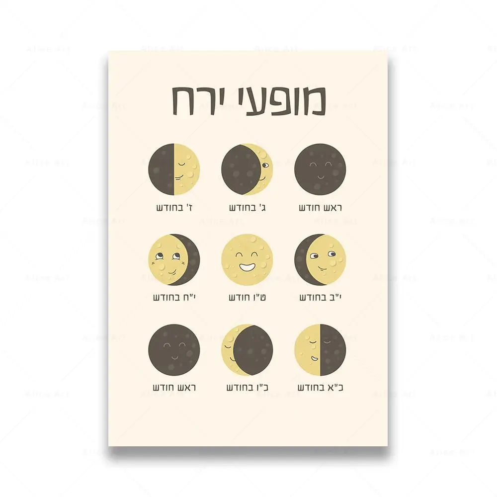 Hebrew Letters Alphabet Jewish Number Day Time Wall Art Canvas Painting Boho Posters And Prints Wall Pictures Kids Room Decor Peaceful Pleasures Health and Wellness 3 40x50cm