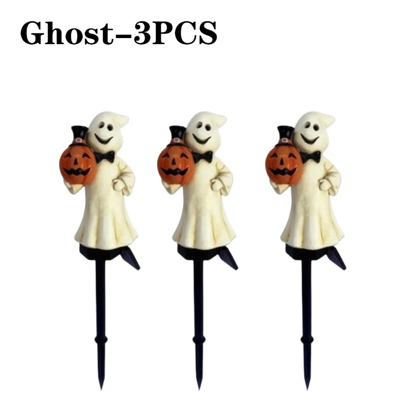 Solar Halloween Pumpkin Garden Stake Lights | Resin Yard Decor