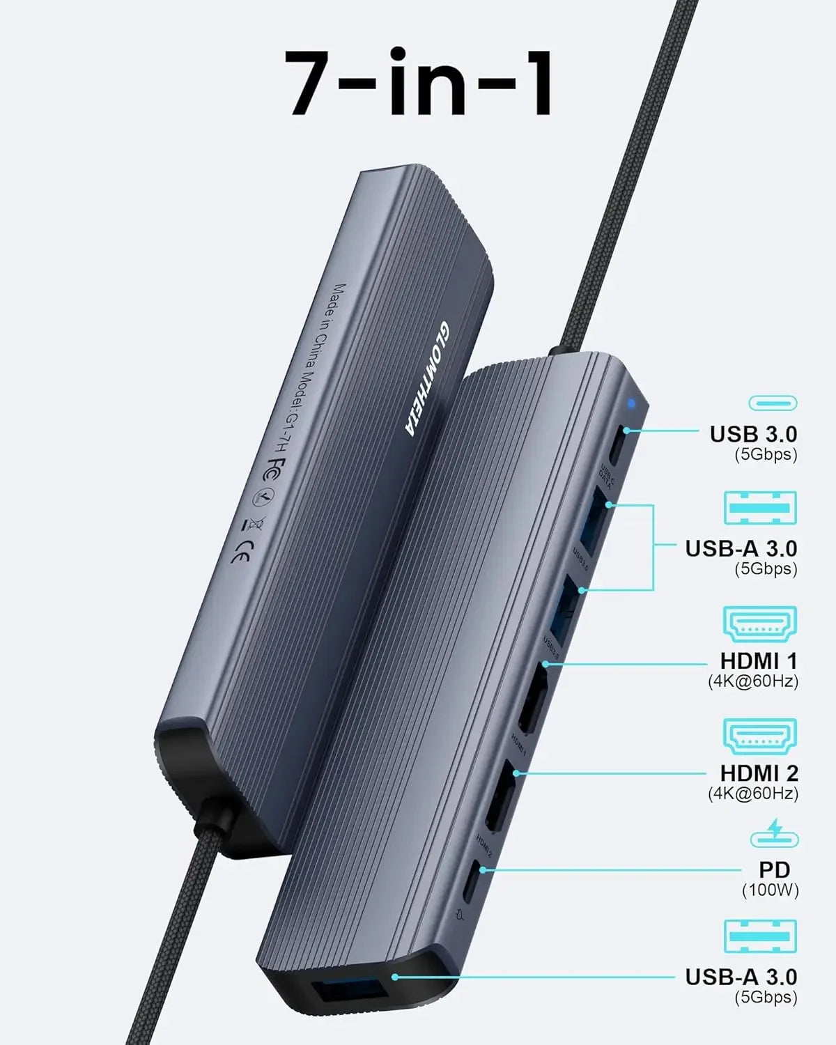 7-in-1 USB C Hub with Dual HDMI 4K, 100W PD Charging, and Multiple Ports for Laptops Peaceful Pleasures Health and Wellness