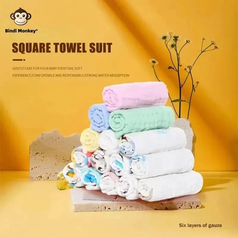 5 pieces of small square towel Soft and comfortable absorbent children's towel Green spring square kindergarten hand towel face Peaceful Pleasures Health and Wellness