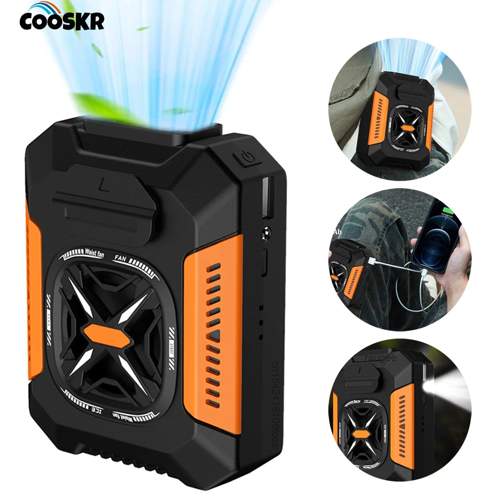 Waist Fan 5000mAh Rechargeable Portable Bladeless Air Conditioner Fan Outdoor Sport Waist Clip Fan with Power Bank Flashlight Peaceful Pleasures Health and Wellness