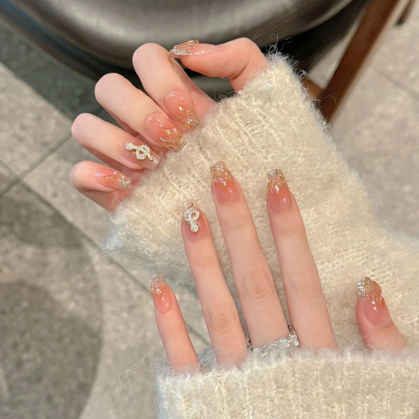 Snake Year Rhinestone Press On Nails – Crystal Gradient Fake Nails