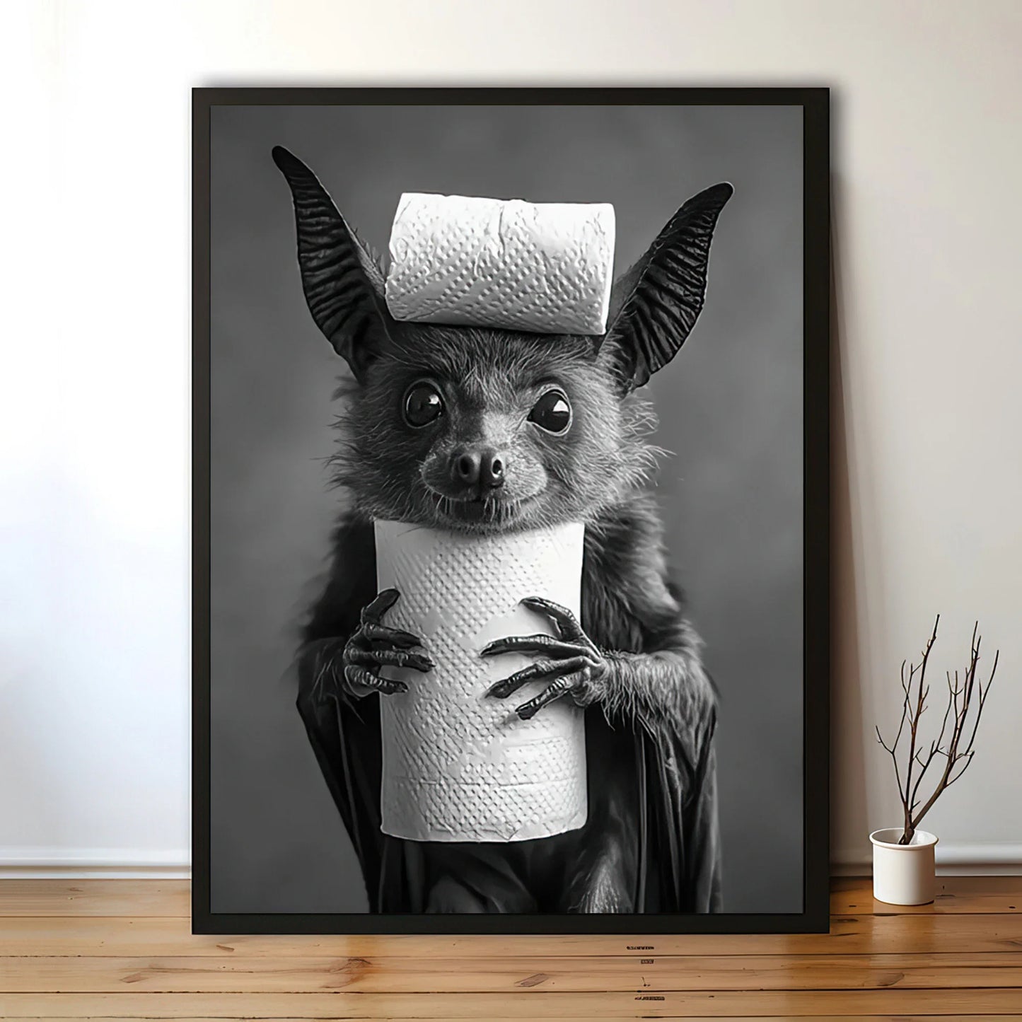 Halloween Otter Bat Cat Raccoon with Toilet Paper Poster Print Canvas Painting Bathroom Wall Art Funny Toilet Humor Home Decor Peaceful Pleasures Health and Wellness ZLH5020 60x90cm No Frame