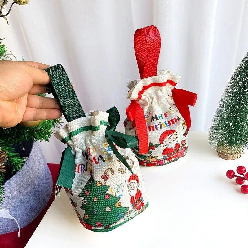 Christmas Small Canvas Bag Bouquet Pocket Tight Mouth Gift Packaging Bag Snowman Old Man Christmas Eve 2025 Companion Gift Peaceful Pleasures Health and Wellness
