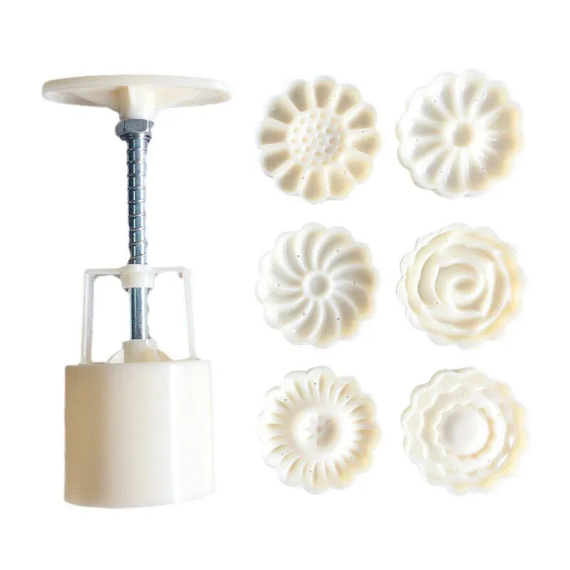 Mooncake Mold Mid-Autumn Festival Hand-Pressure Flower Moon Cake Mould DIY Hand Mooncake Pressure Fondant Decoration Tools Peaceful Pleasures Health and Wellness Light yellow