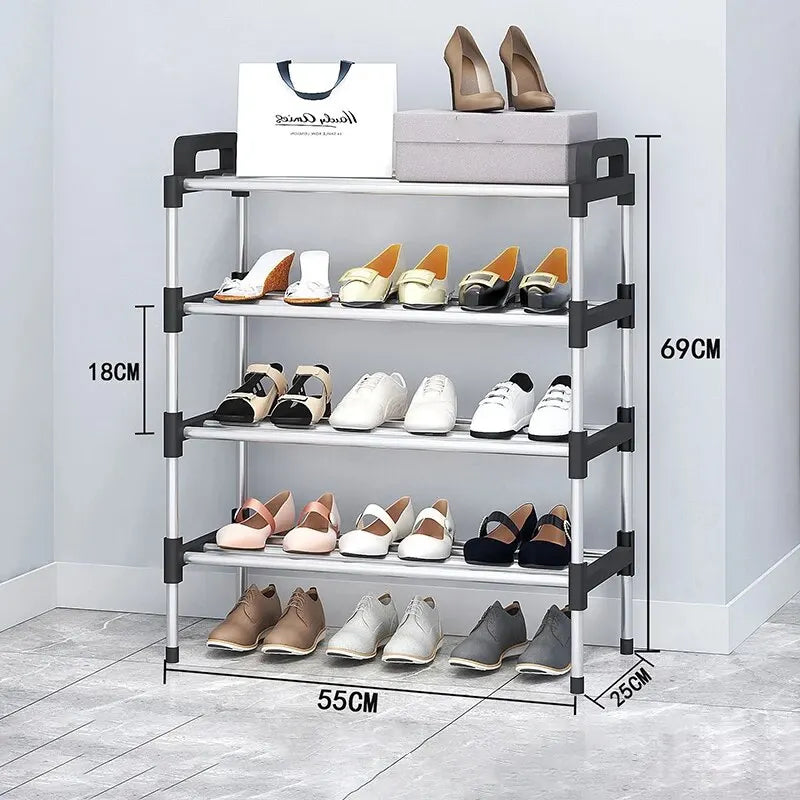 3-7Floor Simple Shoe Rack Multi Layer Dustproof Household Doorstep Shoe Cabinet Storage Space Saving Assembly Of Small Shoe Rack Peaceful Pleasures Health and Wellness Black four layer