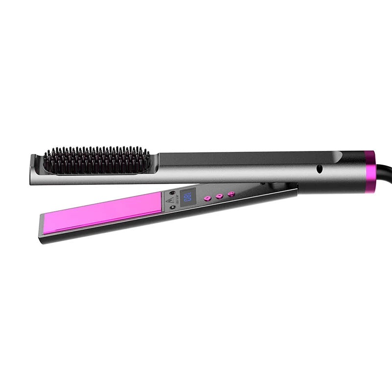 Double Negative Ion 3 in 1 Hair Straightener Straight Straightening Combo Curler Brush Fast Heating Hair Curling Irons Peaceful Pleasures Health and Wellness black 100V-240V EU Plug