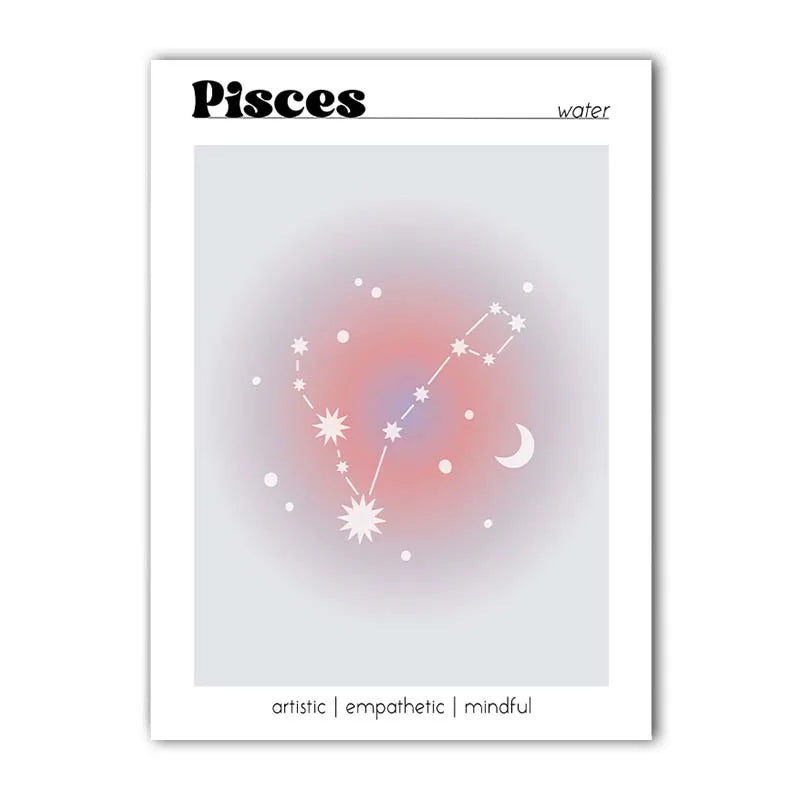 12 Zodiac Constellation Canvas Wall Art | Aura Gradient Poster