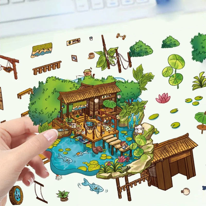 Bview Art 3D House Stickers Cartoon Scene DIY Scrapbook Journal