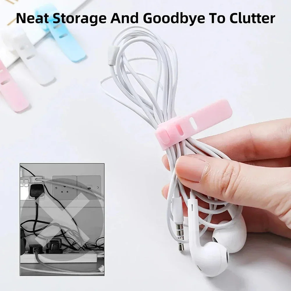 Silicone Cable Organizer Clips & Cord Ties – 5 Colors, 1/5/10 Pcs