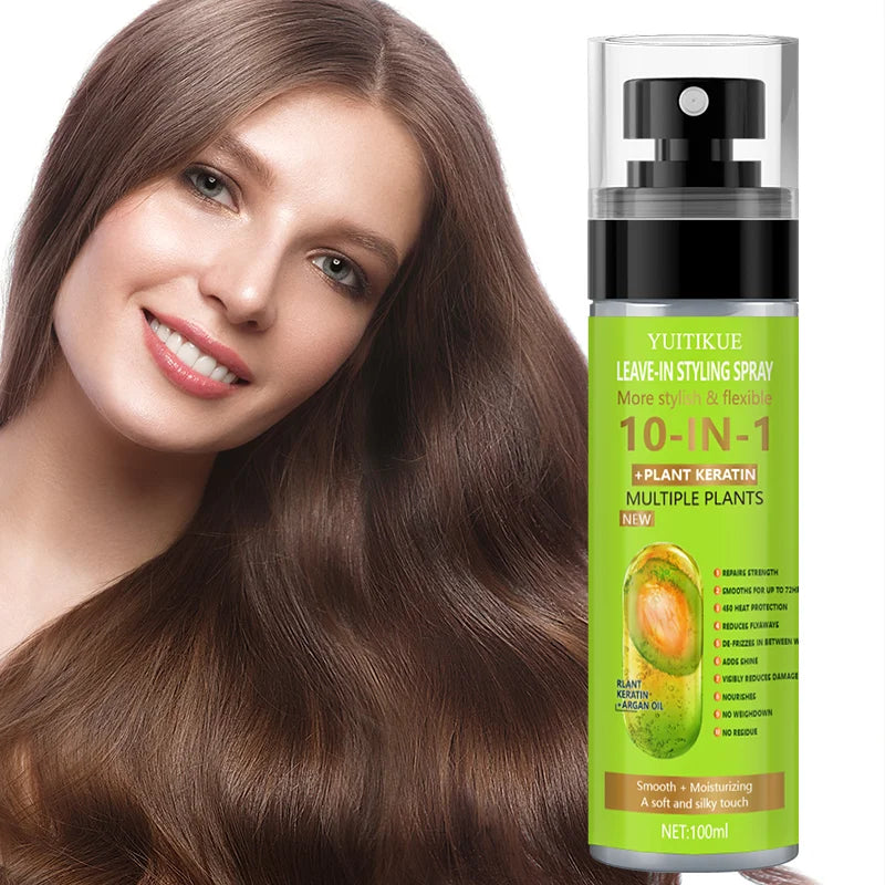 10-in-1 Plant Keratin Leave-In Spray 100ml for Smooth Manageable Hair Heat Protection Frizz Control Moisturizing Shine Peaceful Pleasures Health and Wellness
