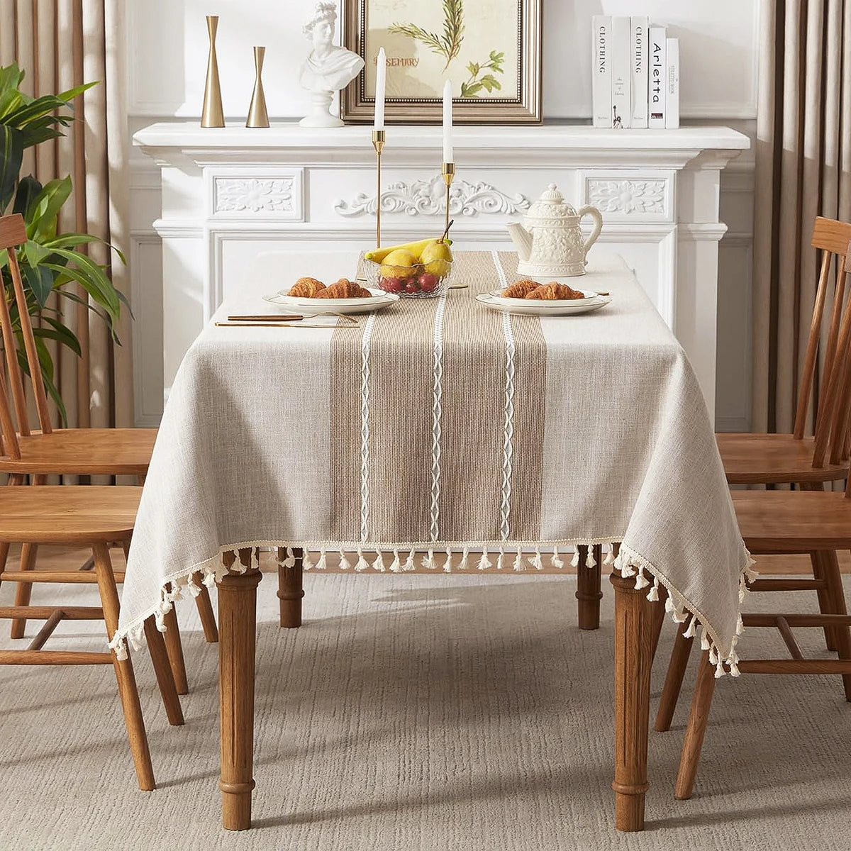 Battilo Linen Cotton Tablecloth | Striped Tassel Table Cover