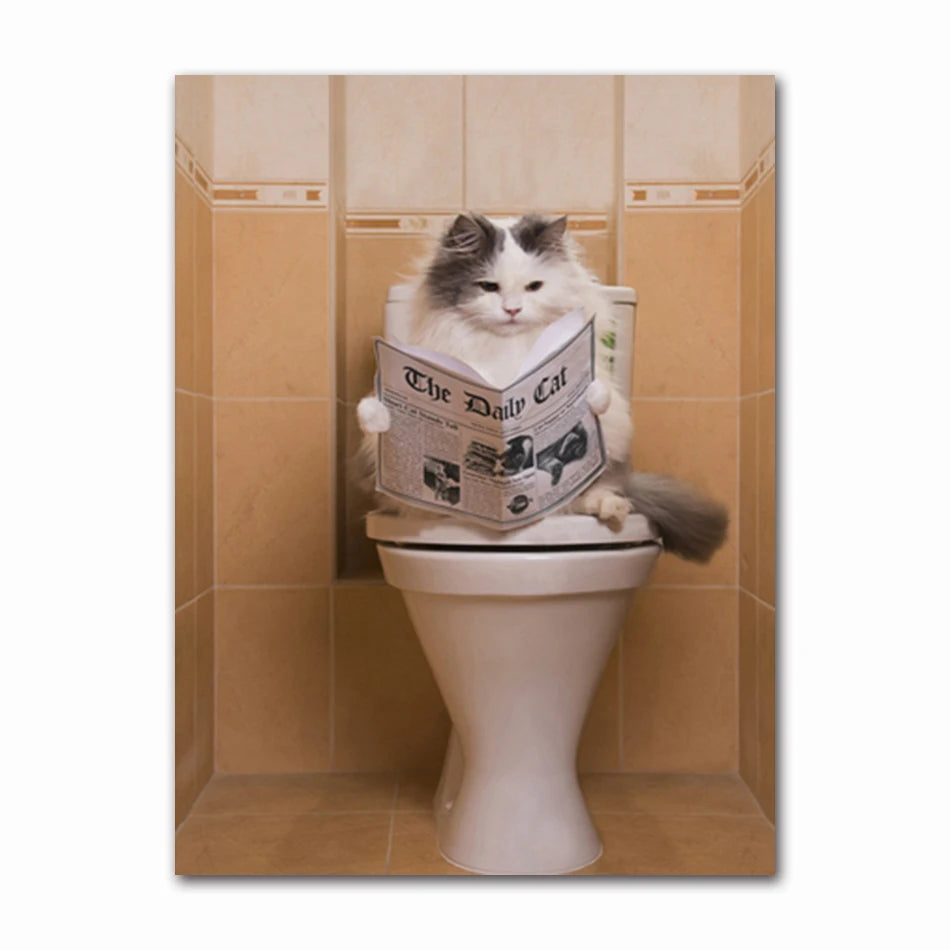 Funny Animal Dog Read Newspaper Oil Painting on Canvas Wall Art Poster Prints Wall Art Picture for Bathroom Toilet Decoration Peaceful Pleasures Health and Wellness