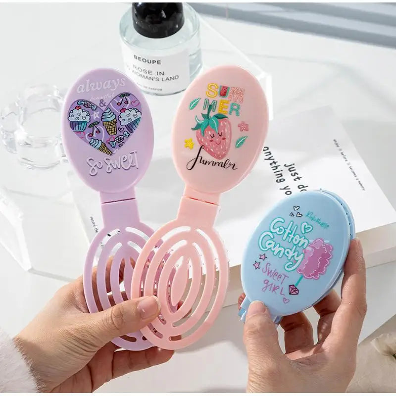 2 In1 Portable Folding Hair Comb With Mirror, Lightweight & Travel-Friendly Perfect Gift For Women & Girls Peaceful Pleasures Health and Wellness